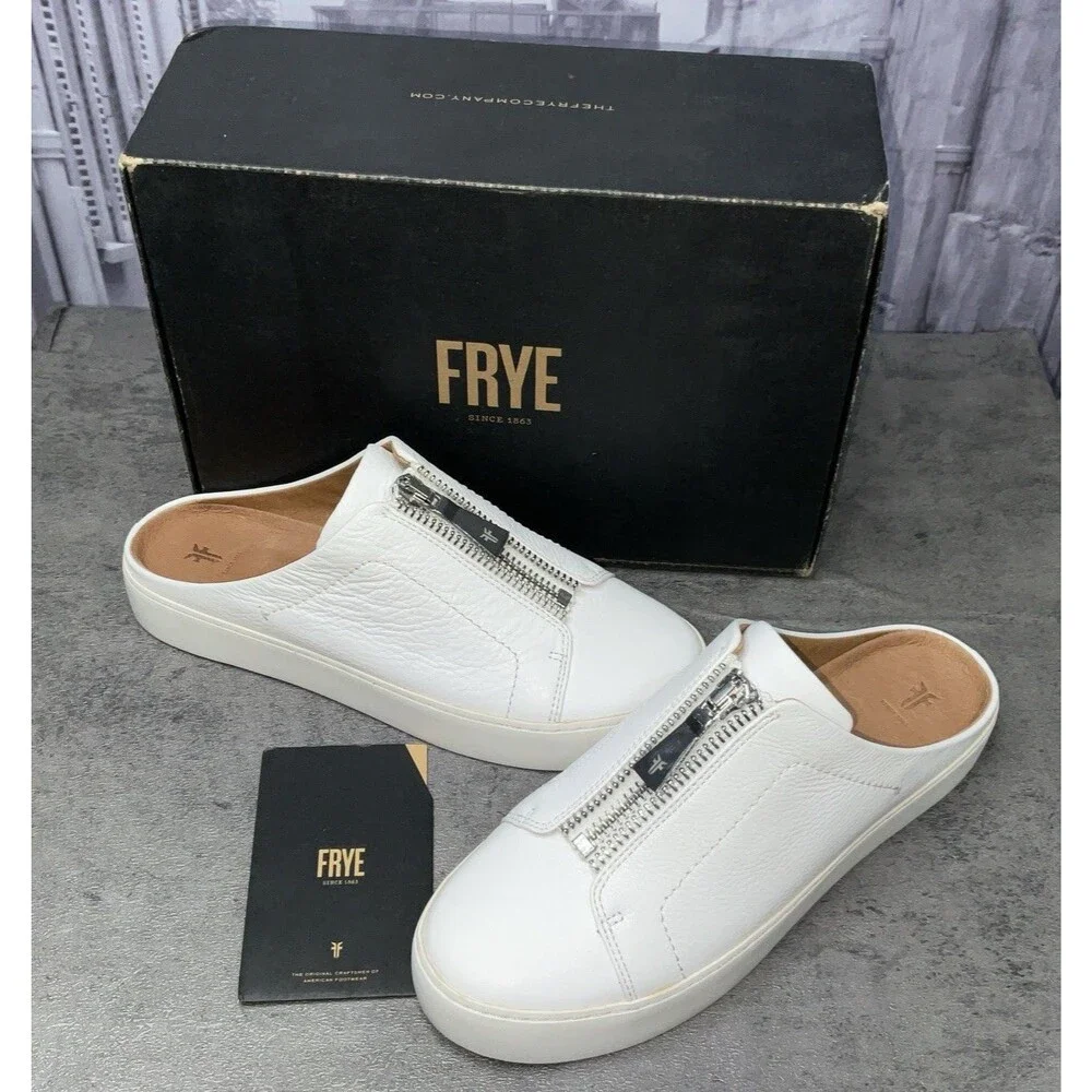FRYE  Women’s Lena Zip Mule Shoe,White Size 8.5M